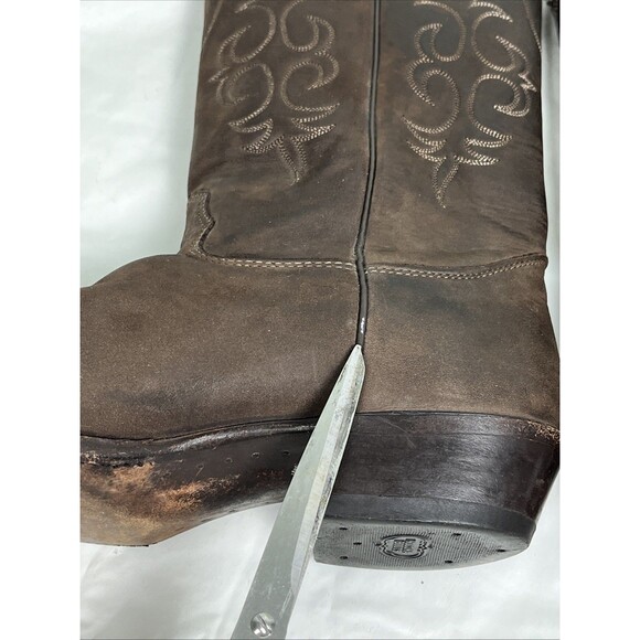 VTG Nocona Cowboy Boots Mens 9.5D Made In USA Brown Leather Western Snip Toe USA main image 14
